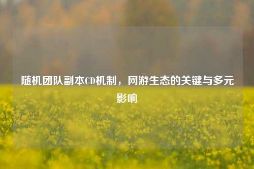 随机团队副本CD机制，网游生态的关键与多元影响
